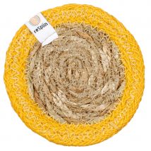 Round Seagrass & Jute Coaster - Yellow