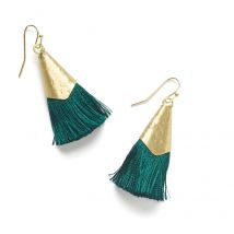 So Just Shop Gold Kiara Earrings - Green Tassel