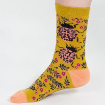 Thought Yellow Beetle Insect Floral Bamboo Socks - UK4-7