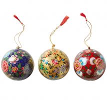 Dalit Hand Painted Floral Kashmiri Large Baubles - Set of 3