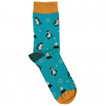 Doris & Dude Teal Penguins Bamboo Socks - UK 7-11