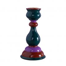 Ian Snow Green & Purple Wooden Painted Candle Stick Holder