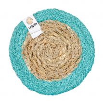 Respiin Round Seagrass & Jute Coaster - Turquoise - Set of 6