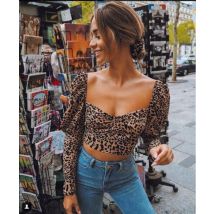 Femmes imprimé léopard haut à manches longues col en v automne lâche irrégulière T-Shirt Blouse
