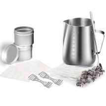 Kit de fabrication de bougies, outil de fabrication de bougie à bricoler soi-même, 1 Pot de coulée de fabrication de bougies, 50 mèches de bougies, 50 autocollants de mèche de bougie et 2 3 trous