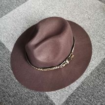 Fedoras pour femmes, en fausse laine, chapeau disquette de Jazz à bord large avec boucle de ceinture imprimée léopard