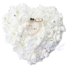 Cérémonie de mariage exquise en forme de coeur ivoire Satin cristal romantique rose anneau porteur oreiller coussin