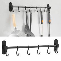 1 pièces 40CM cuisine Rail support mur poinçon gratuit salle de bain porte-serviettes cuisine porte arrière patère noir crochets sans rouille étagère de rangement
