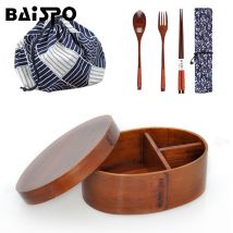 Baispo 3 pièces/ensemble boîte à Bento | Boîte à déjeuner pour les enfants, matériel de table en bois, conteneurs alimentaires avec compartiments sains