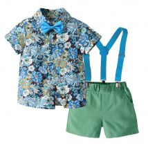 Haut et Haut Enfants Garçons Vêtements Plage Style 2 Pièces Ensemble Coton Manches Courtes Hauts Pantalons Enfants Décontracté Plage Vêtements
