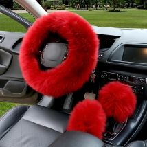 Couvre-volant de voiture en peluche | Universels, couvertures de volant de voiture, jeu de couvercles de frein à main et d'engrenages, accessoires d'intérieur de voiture pour femmes et filles