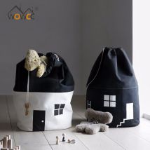 INS grands sacs de rangement de jouets de bébé | Sacs de rangement en forme de maison en toile sac à cordon suspendu en forme de blanchisserie sac de rangement ménager