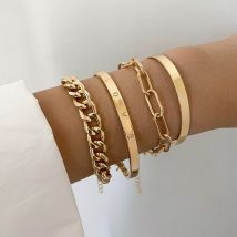 Lot de 4 Bracelets à chaîne en or Vintage pour hommes, accessoires de bijouterie, Punk, lettre d&#39;amour