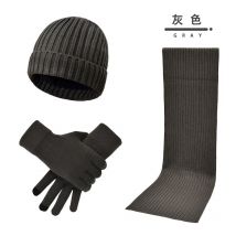 Hiver noir Beanie chapeau écharpe ensemble pour hommes tricoté en plein air écharpe chapeau écran tactile gants ensembles Skullies bonnets chapeau écharpe ensemble