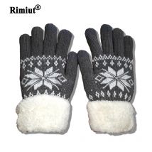 Rimiut – gants d&#39;hiver en cachemire épais à deux couches pour femmes, motif tricoté flocon de neige, gants de ski complet pour les doigts et écran tactile