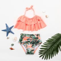 Maillot de bain filles deux pièces maillots de bain enfants enfants volants imprimer maillot de bain bandeau maillot de bain ensemble Bikini tenues AP2