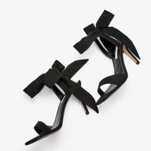 Chaussures noires de printemps pour femmes avec nœud décoratif, sandales à talons hauts, lanière à la cheville, en daim,