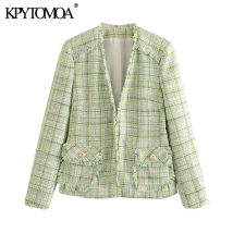 KPYTOMOA-manteau Blazer en Tweed pour femmes, Vintage, manches longues, poches, hauts Chic à la , collection , collection tenue de bureau