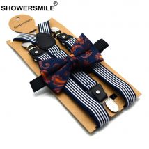SHOWERSMILE-pantalon à bretelles pour hommes | Ensemble à nœud papillon, pantalon à bretelles, rayé, bleu marine et blanc, Vintage, chemise de mariage, bretelles pour hommes