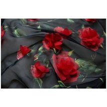 Tissus en mousseline rouge 3D à fleurs | Tissu de dentelle à fleurs en mousseline 3d avec base blanche ou noire