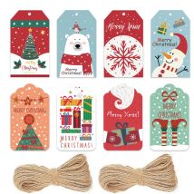 Étiquettes de noël en papier, 50 pièces, pour bricolage, bonhomme de neige, emballage de , carte nom, étiquettes de avec corde en chanvre de 10m