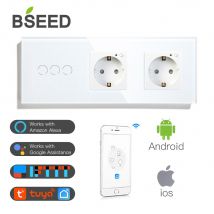 Commutateur Wifi BSEED 3 gangs avec Double WiFi prises ue blanc noir cristal brillant panneau de contrôle par Alexa Google Tuya App