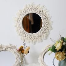 Macramé Vintage bohème décoratif miroir mural à la main pays européen Style nordique miroirs ronds décoration de la maison chambre décor
