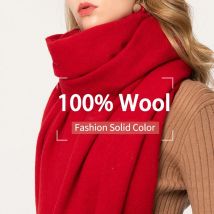 Hiver laine écharpe femmes solide rouge Echarpe enveloppes pour dames Foulard Femme avec gland laine mérinos foulards cachemire