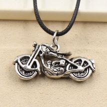 Collier de moto en cuir noir, pendentif tibétain couleur argent, collier ras du cou, breloque, cordon en cuir noir, bijoux faits à la main, prix d'usine, nouvelle
