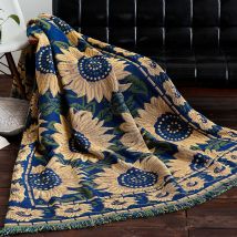 Couverture tricotée en coton tournesol | Couverture de canapé, coussin de canapé américain, tissu rustique, art couverture de canapé, Textil de maison