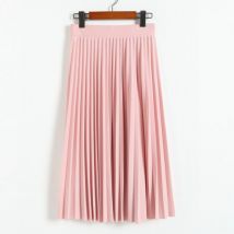 Printemps et automne nouvelle femmes taille haute plissée couleur unie demi longueur jupe élastique Promotions dame noir rose