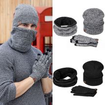 3 pièces ensemble femmes hiver chapeau et gants ensembles coton unisexe chapeau écharpe gants ensemble solide chapeau et écharpe ensemble pour hommes femmes
