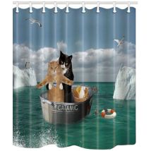 Drôle Animal décor rideaux de douche romantique catanique deux chats sur mer rideaux de bain tissu pour bain imperméable