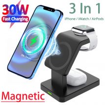 Support de chargeur magnétique sans fil 30W 3 en 1 pour iPhone 12 13 Mini Pro Max/Apple Watch, Station de charge rapide pour Airpods Pro