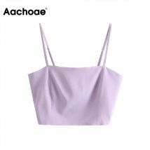 été Chic solide Camis haut femmes Spaghetti sangle Sexy sans manches fête haut court femme dos nu violet tunique décontractée