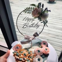 Fleurs artificielles acrylique joyeux anniversaire gâteau Topper fête d'anniversaire décor bébé douche mariage sexe Secret fête Dessert décor