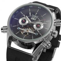 JARAGAR Tourbillon mécanique hommes montres haut de gamme de luxe squelette cadran Date de travail sous-cadran bracelet en caoutchouc Sport montre-bracelet