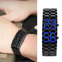 montres Led montre-Bracelet plein acier feu numérique montres hommes femmes lave fer samouraï métal LED sans visage Bracelet montre