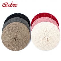 Geebro chapeau béet en tricot | Chapeau de couleur unie pour femmes, bérets en acrylique mince et décontractée pour femmes, béret de artiste français, chapeaux de béet