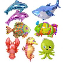 Grand hippocampe poulpe poisson requin 10 pièces/lot | Ballon à feuille, thème Animal océan, pour enfants, décoration de fête d'anniversaire, ballon à hélium