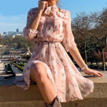 Or mains Vintage floral printemps été robe femmes rue décontracté demi manches chic robe de soirée travail bureau dame robe
