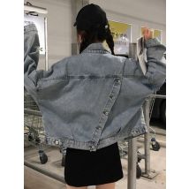 Veste femmes style coréen ample collège vent dos fendu diagonale boucle denim veste veste
