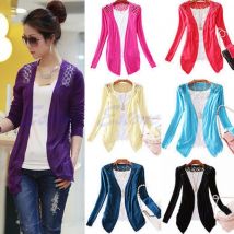 Cardigan manches longues femme, Slim, en dentelle, tricoté, doux, couleur bonbon, tricot au Crochet, couche de finition, pull