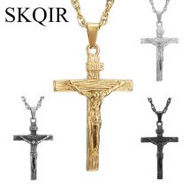 Jésus crucifié croix collier hommes pendentif 4 couleurs en acier inoxydable chaîne ras du cou pour les femmes chrétien classique bijoux Christ