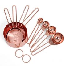 Pratique Boutique or Rose tasses à mesurer et cuillères en acier inoxydable lot de 8 mesures gravées, becs verseurs & miroir