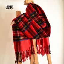 Châle d'hiver en Faux cachemire, couverture à carreaux rouge, écharpe à pompon, cape chaude, pashmina acrylique unisexe, de noël pour hommes ou femmes