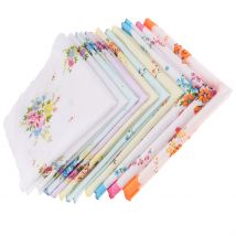 10x femmes 100% coton imprimé mouchoir mouchoir mouchoir poche carré fleur avec bord ondulé femmes mouchoirs