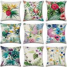 Taie d&#39;oreiller en coton et lin avec plantes tropicales, taie d&#39;oreiller décorative, Flamingo, fleurs