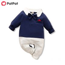 PatPat été et printemps bébé garçon Gentleman nœud papillon décor Polo col à manches longues combinaison bébé garçon vêtements