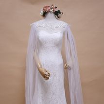 TOPQUEEN G18 3M Long mariage châle Tulle dentelle fleurs cou bord enveloppement Cape pour mariée mariage fête formelle